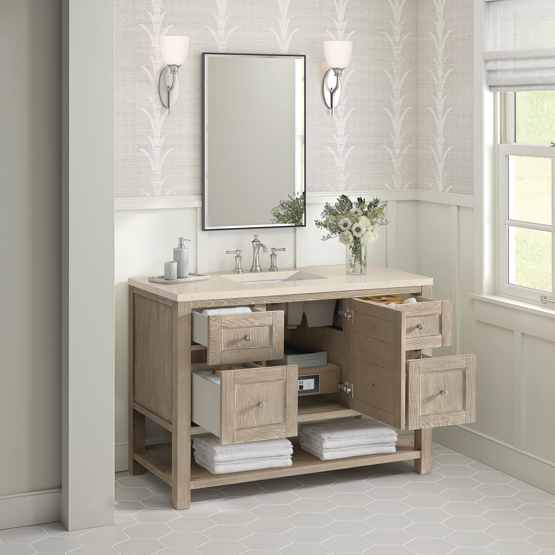 Breckenridge 48" Single Vanity, Whitewashed Oak w/ 3 CM Eternal Marfil Silestone Top
