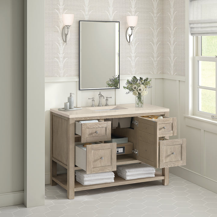 Breckenridge 48" Single Vanity, Whitewashed Oak w/ 3 CM Eternal Marfil Silestone Top