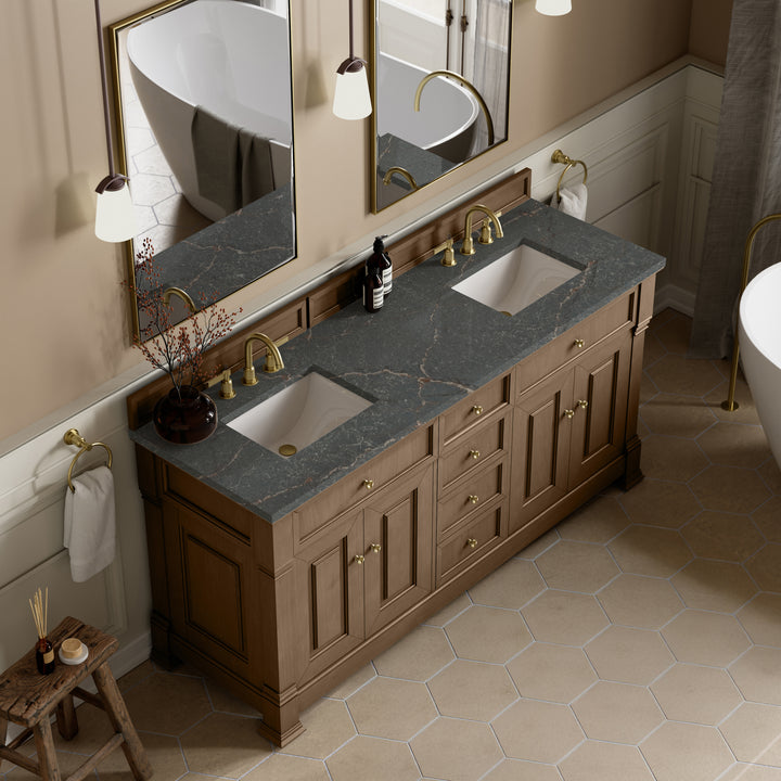 Brookfield 72" Double Vanity, Pecan w/ 3 CM Parisien Bleu Silestone® Top