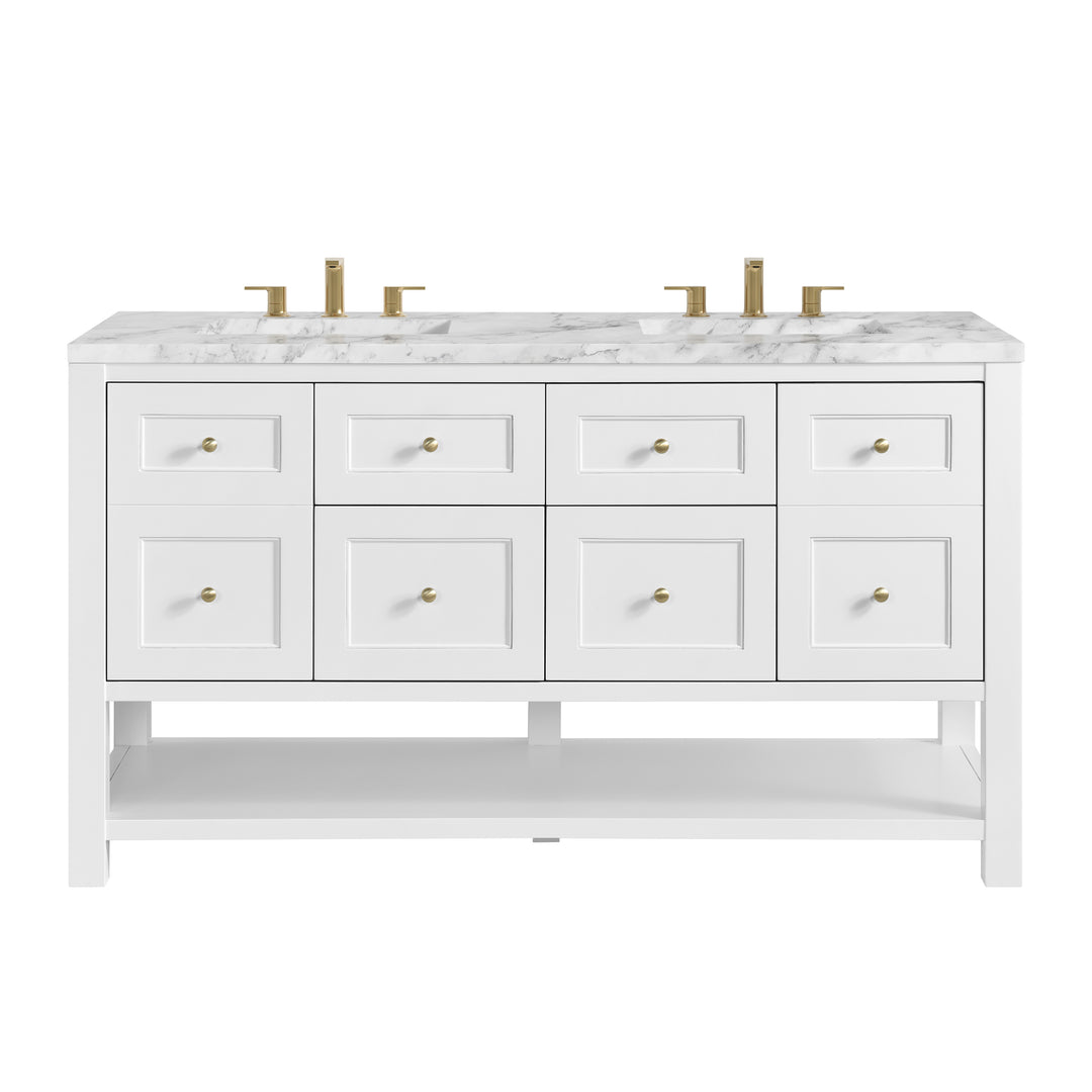 Breckenridge 60" Double Vanity, Bright White, w/ 3 CM Carrara Marble Top