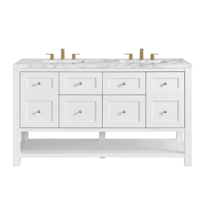 Breckenridge 60" Double Vanity, Bright White, w/ 3 CM Carrara Marble Top