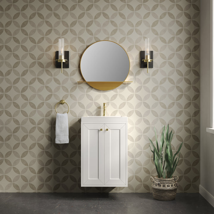 Chianti 20" Single Vanity, Glossy White, Champagne Brass, w/ White Glossy Composite Stone Top