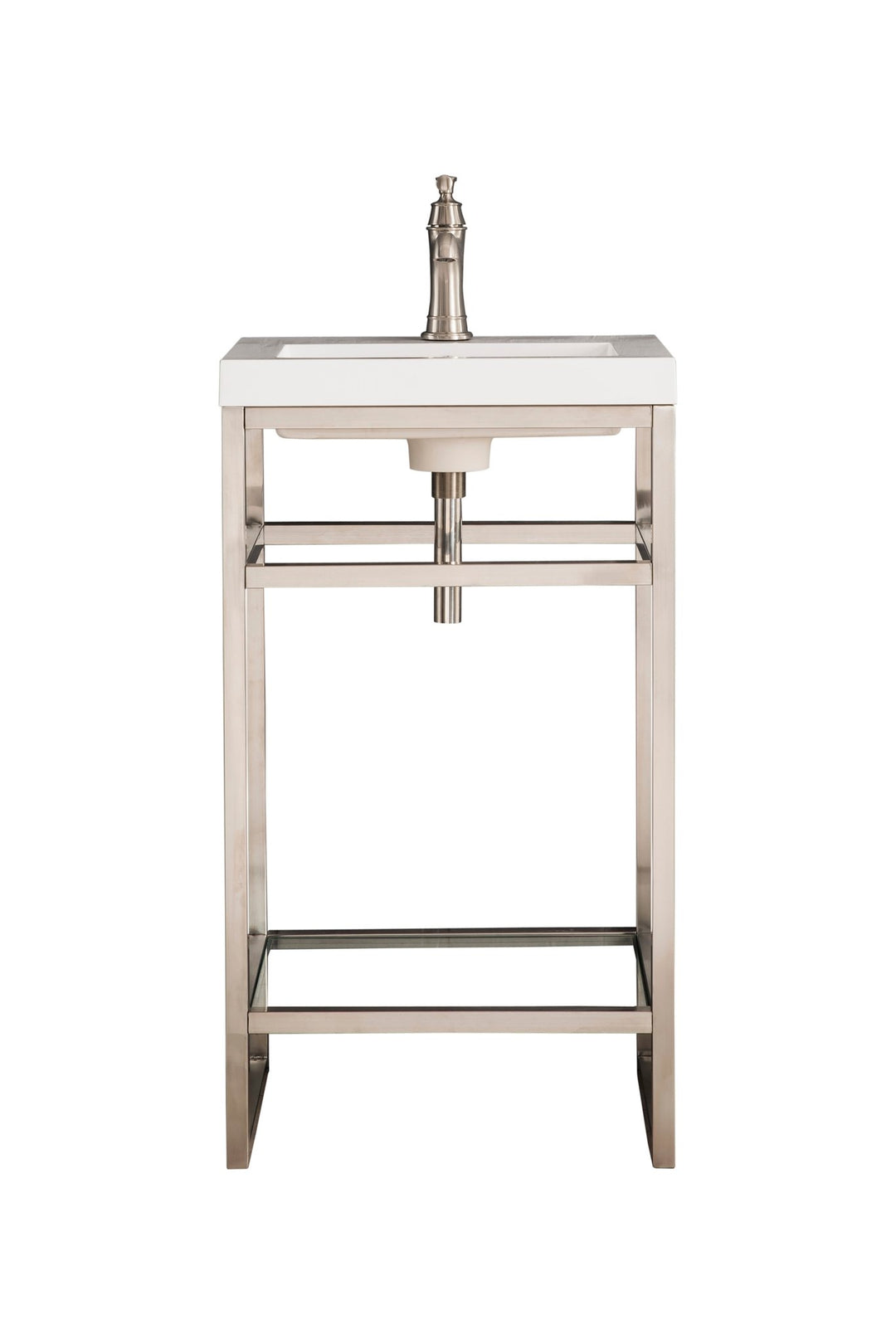Boston 20" Single Console Vanity, Brushed Nickel w/ White Glossy Composite Stone Top