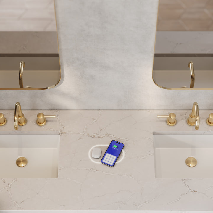 Marigot 72" Double Vanity, Sunwashed Oak w/ 3 CM Victorian Silver Silestone Top w/ FreePower Wireless Charger