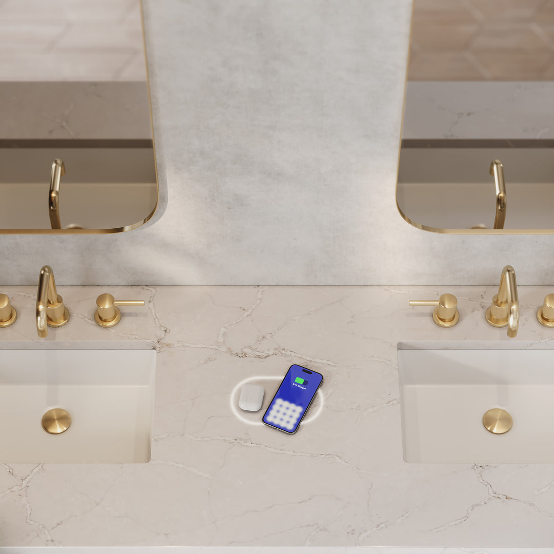 Brittany 72" Double Vanity, Smokey Celadon w/ 3 CM Victorian Silver Top w/FreePower Wireless Charger