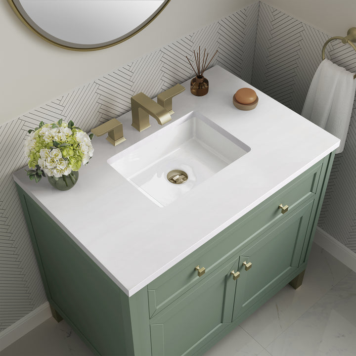 Chicago 36" Single Vanity, Smokey Celadon, w/ 3 CM White Zeus Silestone® Top