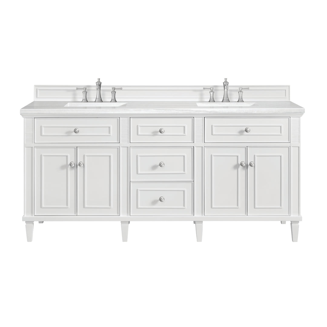 Lorelai 72" Double Vanity, Bright White w/ 3 CM Arctic Fall Solid Surface Top