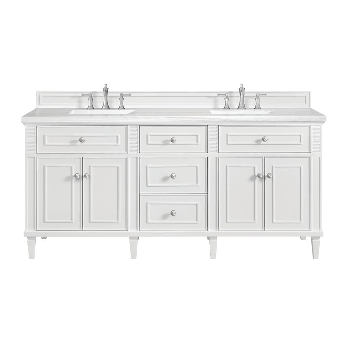Lorelai 72" Double Vanity, Bright White w/ 3 CM Arctic Fall Solid Surface Top