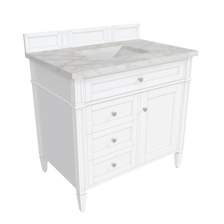 Brittany 36" Single Vanity, Bright White w/ 3 CM Victorian Silver Silestone Top