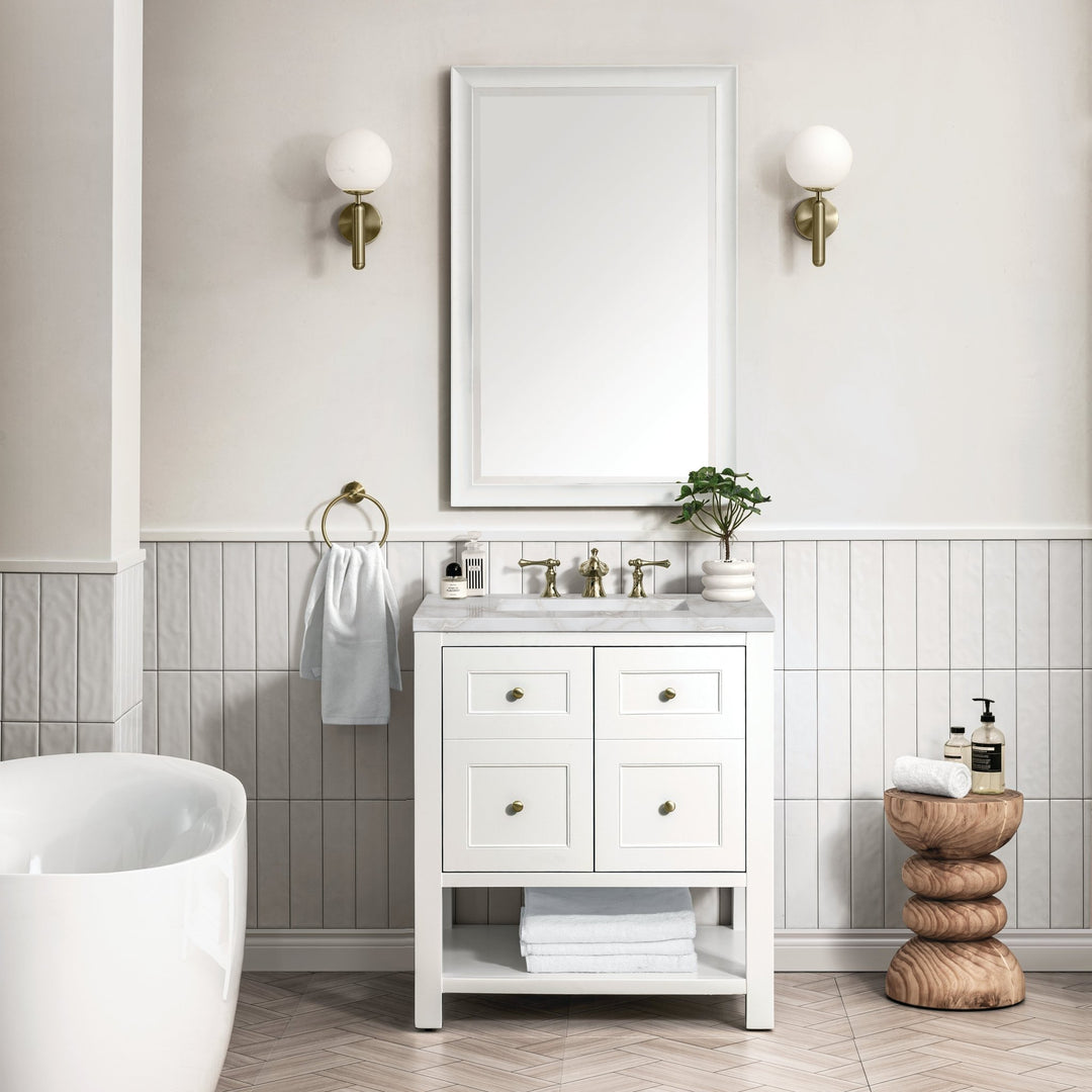 Breckenridge 30" Single Vanity, Bright White w/ 3 CM Victorian Silver Top