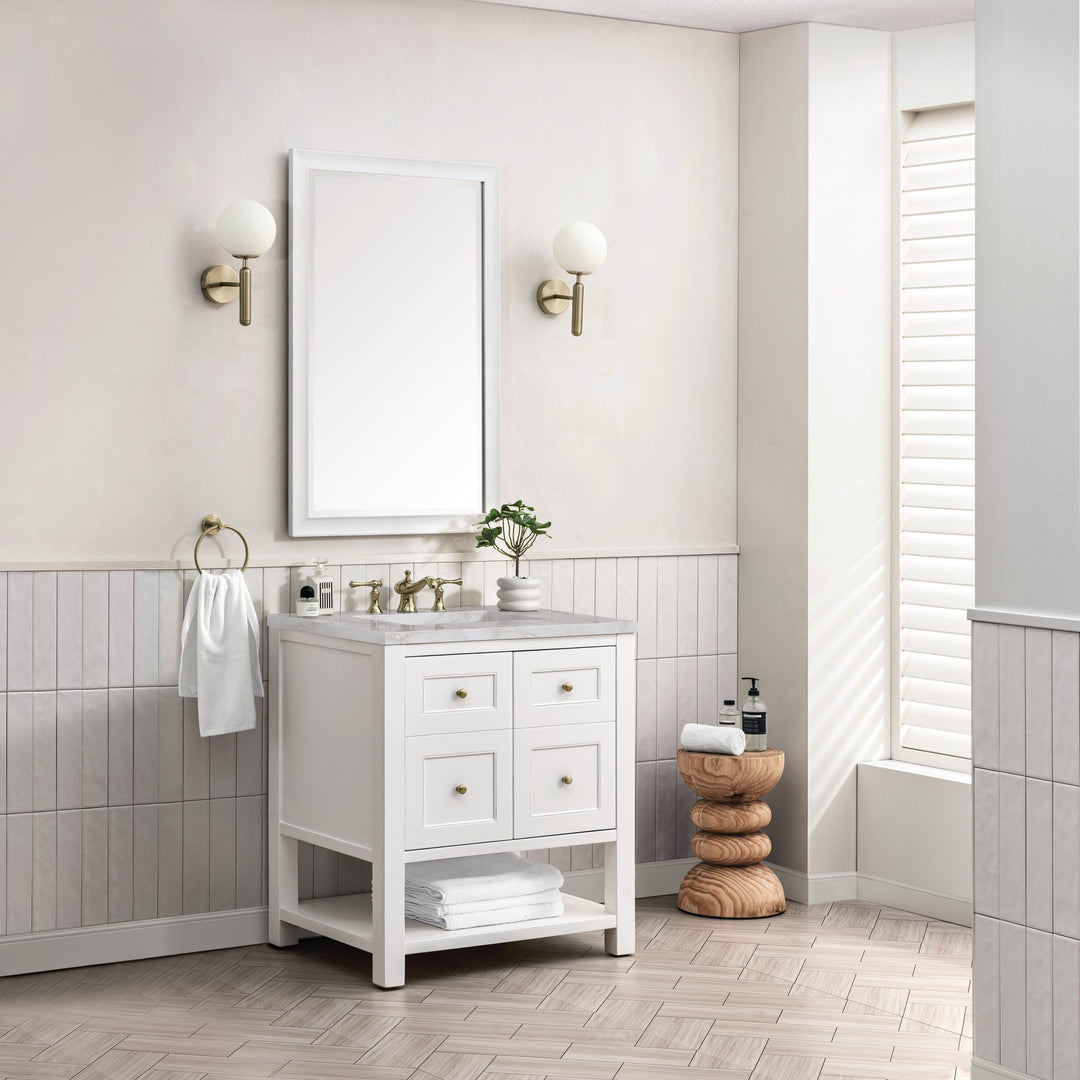 Breckenridge 30" Single Vanity, Bright White w/ 3 CM Victorian Silver Top