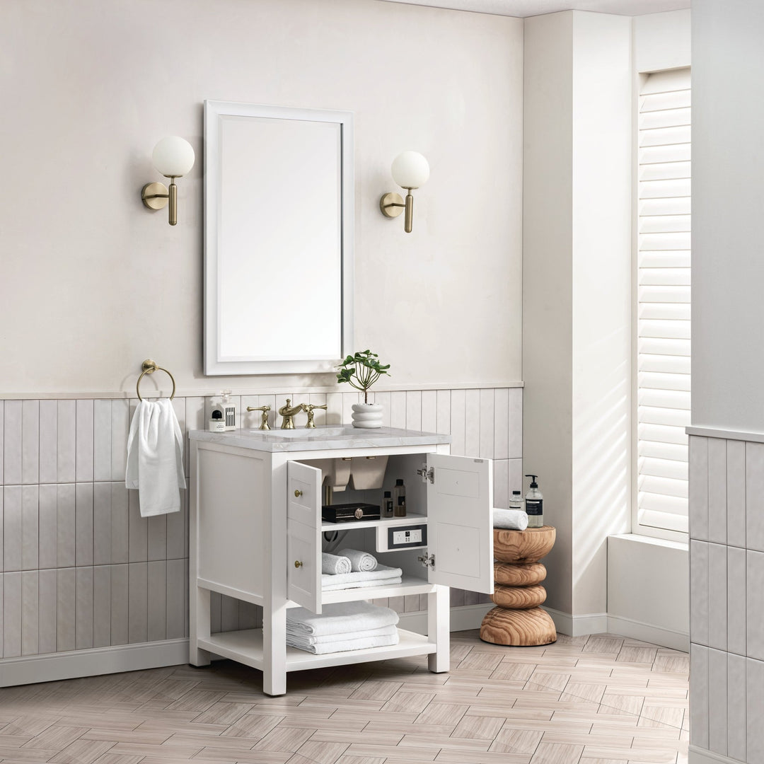 Breckenridge 30" Single Vanity, Bright White w/ 3 CM Victorian Silver Top
