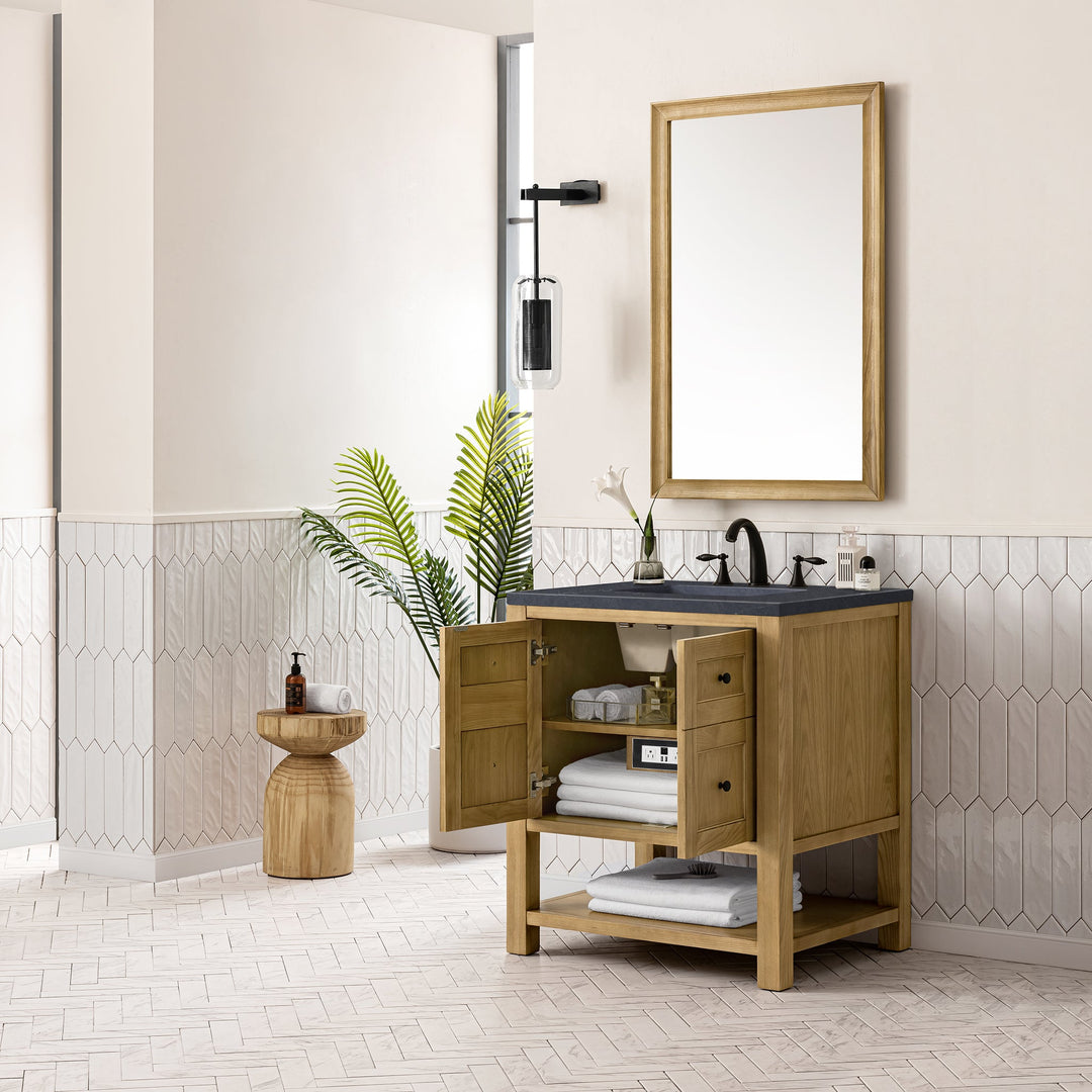 Breckenridge 30" Single Vanity, Light Natural Oak w/ 3 CM Charcoal Soapstone Top
