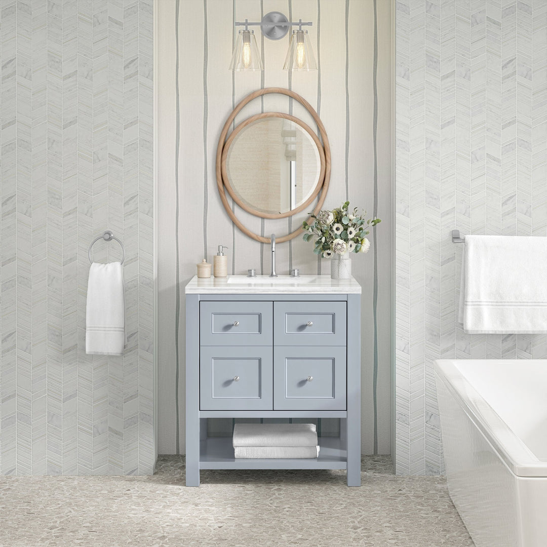 Breckenridge 30" Single Vanity, Serenity Blue, w/ 3 CM Arctic Fall Solid Surface Top