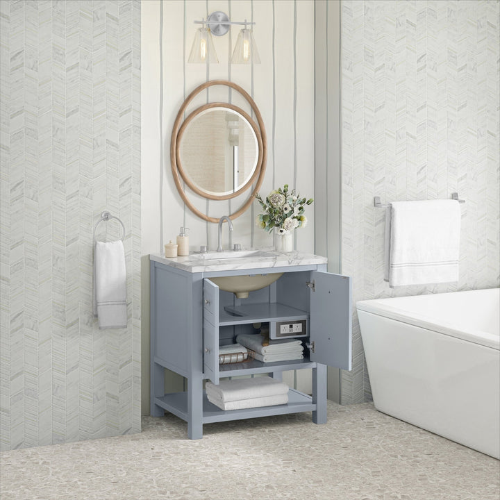 Breckenridge 30" Single Vanity, Serenity Blue, w/ 3 CM Carrara Marble Top