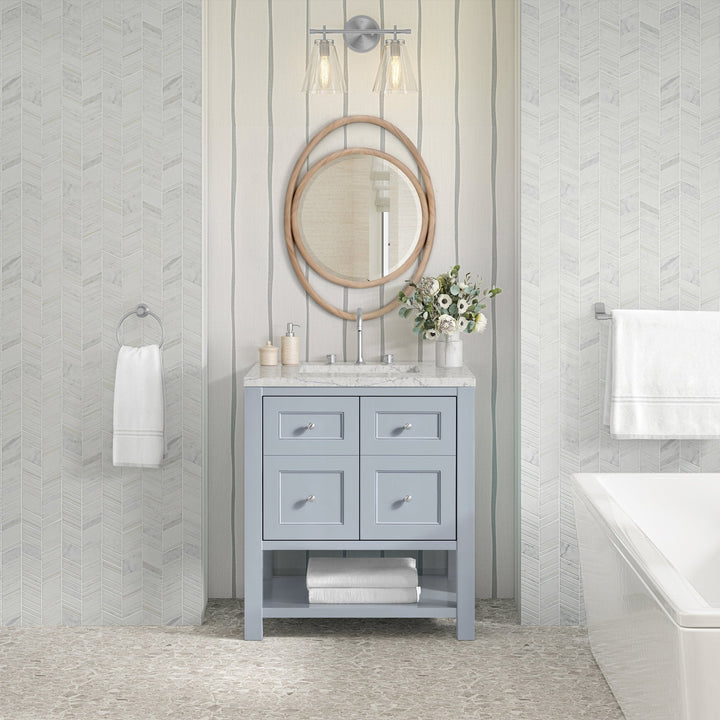 Breckenridge 30" Single Vanity, Serenity Blue, w/ 3 CM Eternal Jasmine Pearl Quartz Top