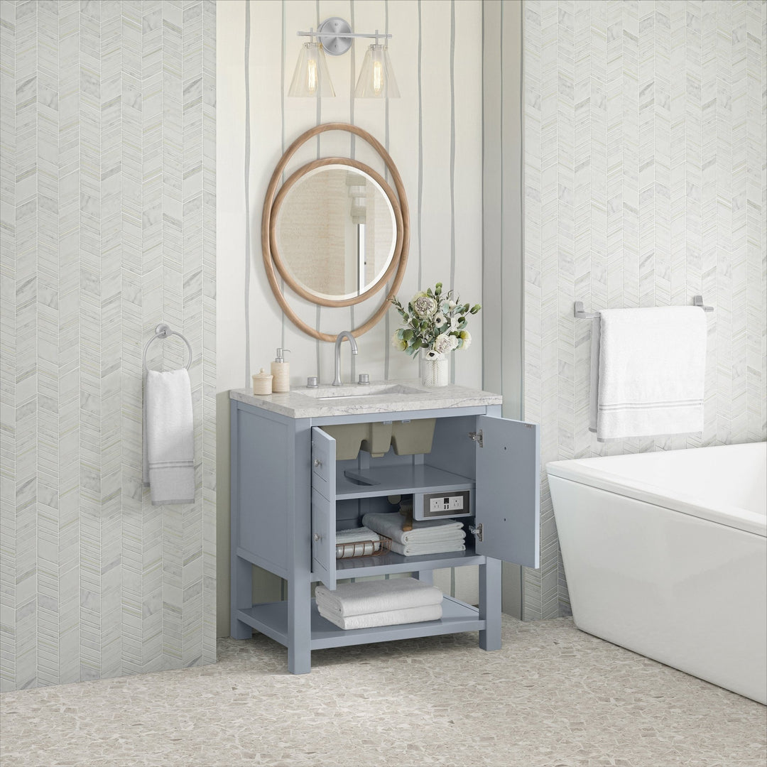 Breckenridge 30" Single Vanity, Serenity Blue, w/ 3 CM Eternal Jasmine Pearl Quartz Top