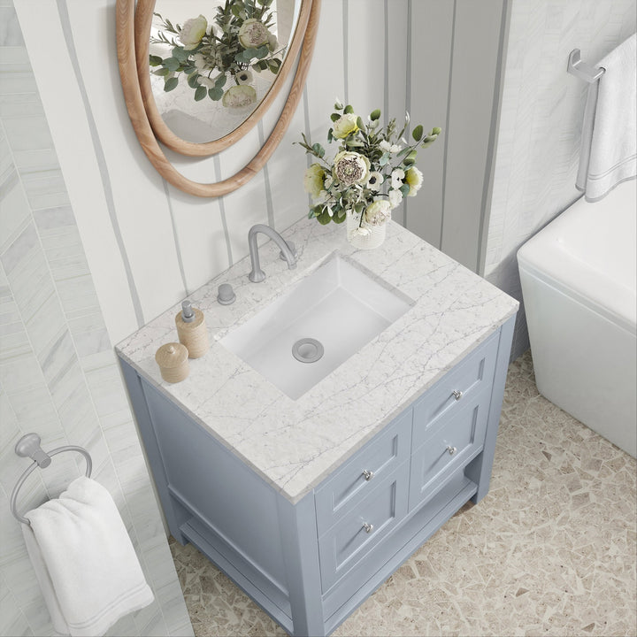 Breckenridge 30" Single Vanity, Serenity Blue, w/ 3 CM Eternal Jasmine Pearl Quartz Top