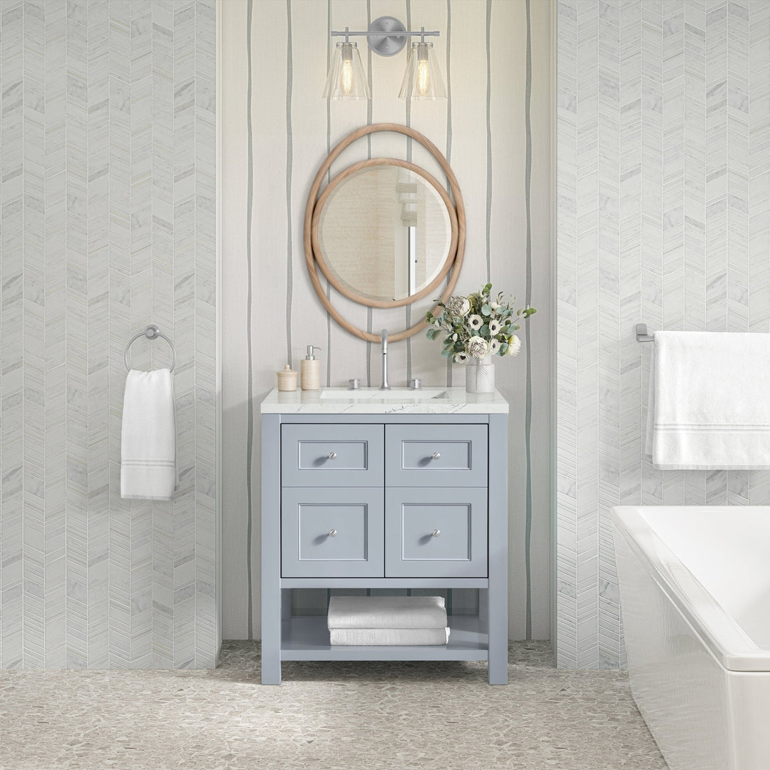 Breckenridge 30" Single Vanity, Serenity Blue, w/ 3 CM Ethereal Noctis Quartz Top