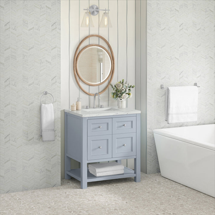 Breckenridge 30" Single Vanity, Serenity Blue, w/ 3 CM Ethereal Noctis Quartz Top