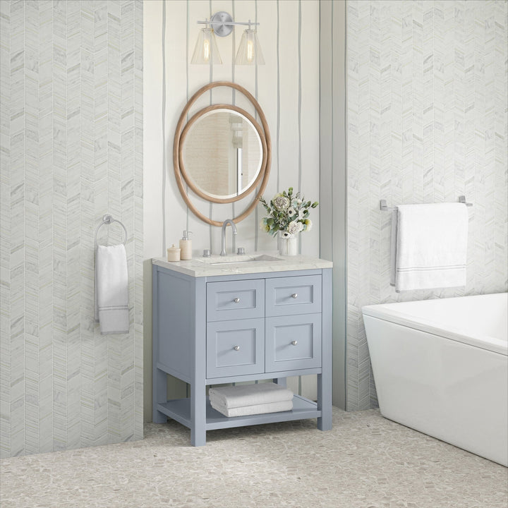 Breckenridge 30" Single Vanity, Serenity Blue, w/ 3 CM Victorian Silver Quartz Top