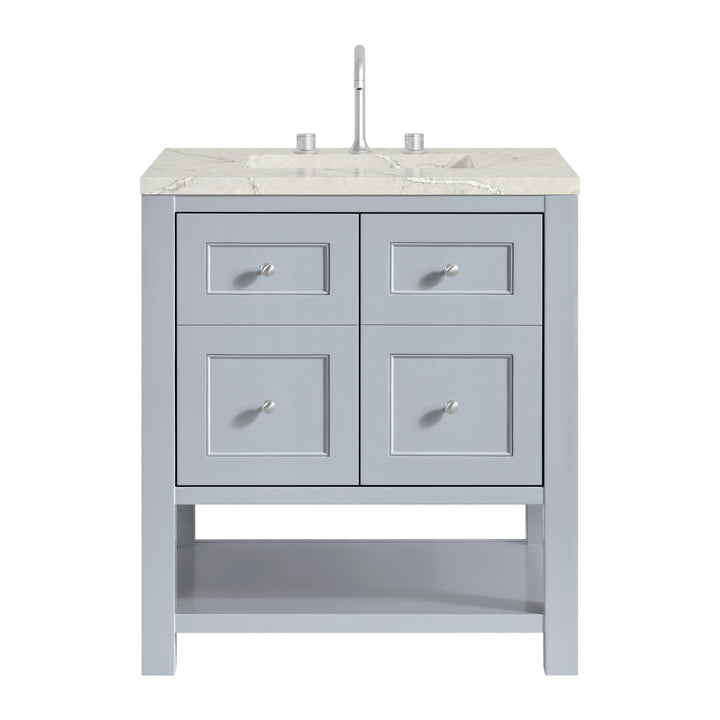 Breckenridge 30" Single Vanity, Serenity Blue, w/ 3 CM Victorian Silver Quartz Top