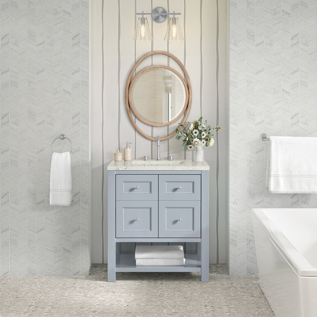 Breckenridge 30" Single Vanity, Serenity Blue, w/ 3 CM Victorian Silver Quartz Top