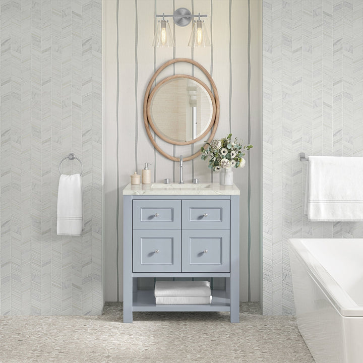 Breckenridge 30" Single Vanity, Serenity Blue, w/ 3 CM Victorian Silver Quartz Top