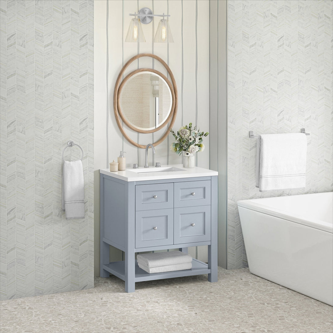 Breckenridge 30" Single Vanity, Serenity Blue, w/ 3 CM White Zeus Quartz Top