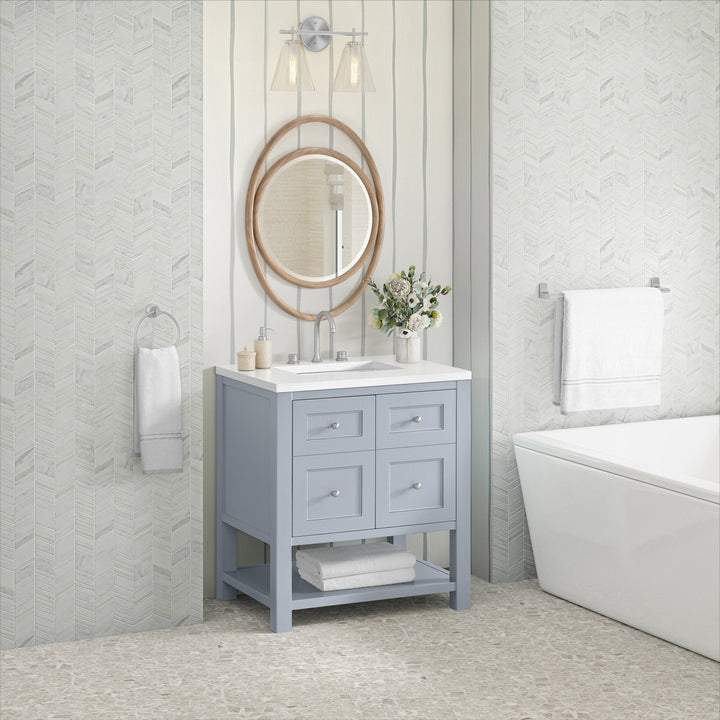 Breckenridge 30" Single Vanity, Serenity Blue, w/ 3 CM White Zeus Quartz Top