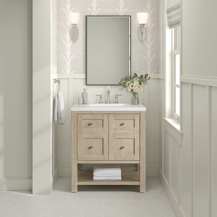 Breckenridge 30" Single Vanity, Whitewashed Oak w/ 3 CM Arctic Fall Solid Surface Top