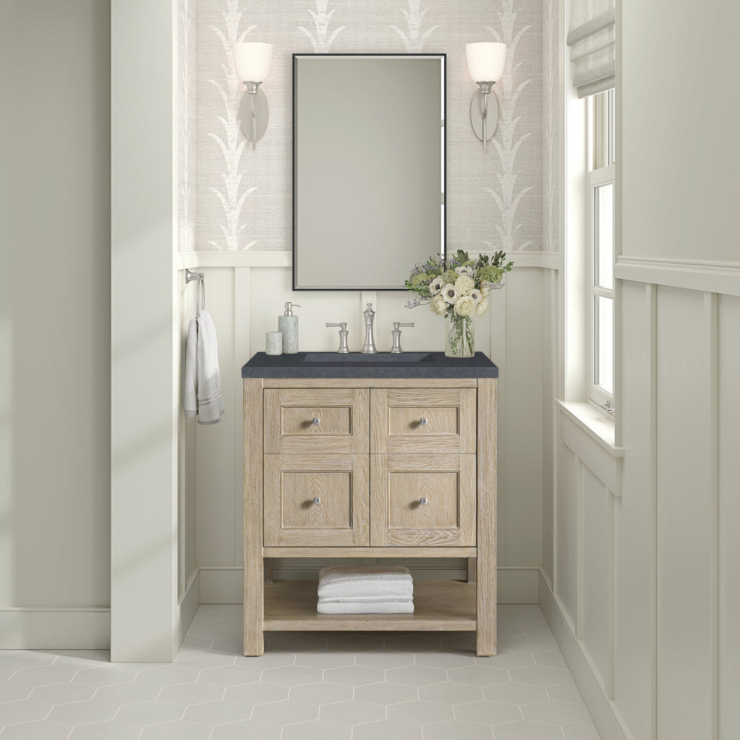 Breckenridge 30" Single Vanity, Whitewashed Oak w/ 3 CM Charcoal Soapstone Silestone Top