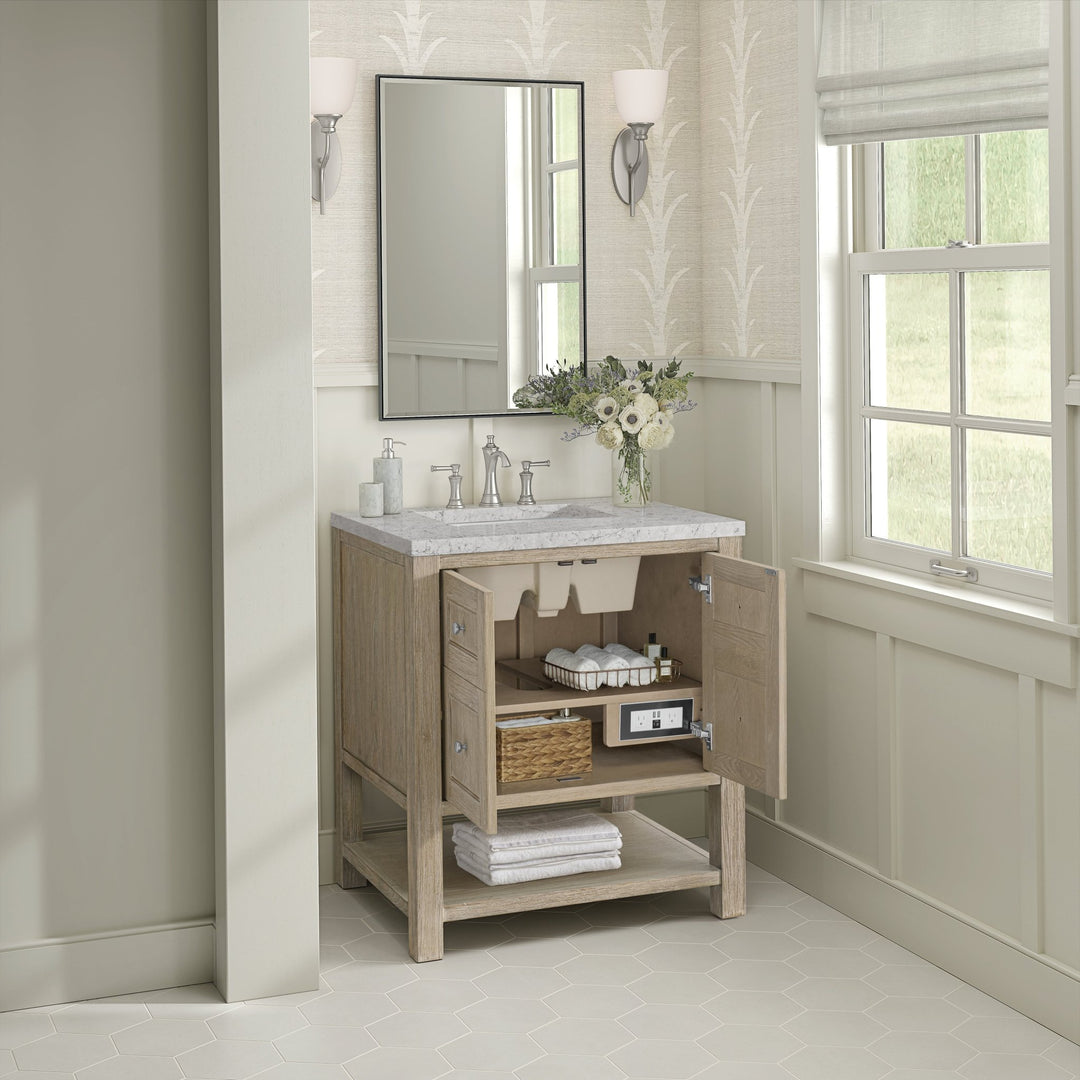 Breckenridge 30" Single Vanity, Whitewashed Oak w/ 3 CM Eternal Jasmine Pearl Silestone Top