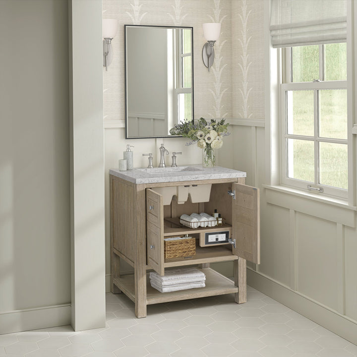 Breckenridge 30" Single Vanity, Whitewashed Oak w/ 3 CM Eternal Jasmine Pearl Silestone Top