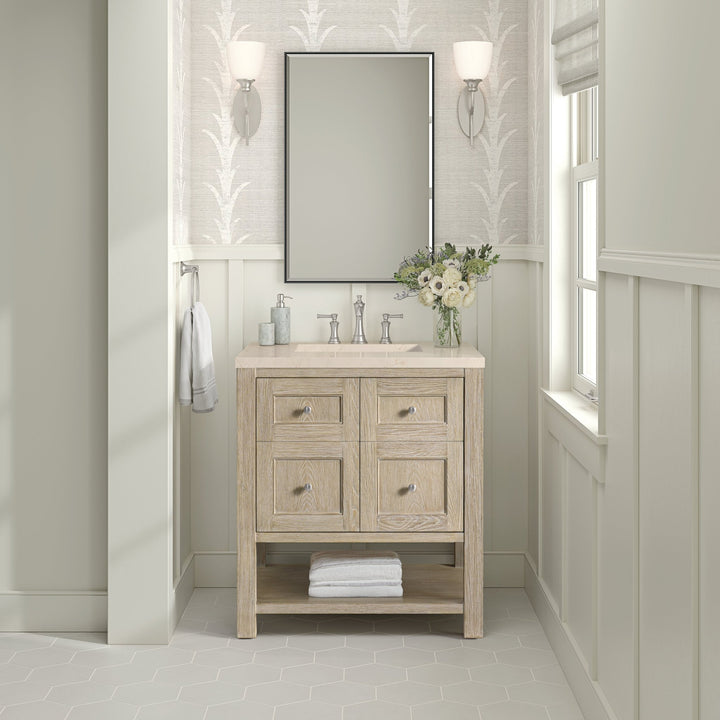 Breckenridge 30" Single Vanity, Whitewashed Oak w/ 3 CM Eternal Marfil Silestone Top