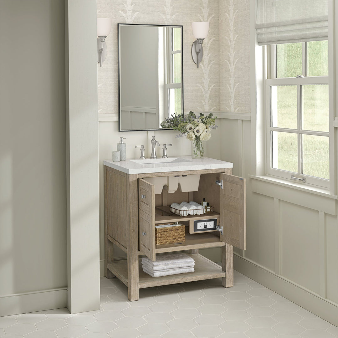 Breckenridge 30" Single Vanity, Whitewashed Oak w/ 3 CM Lime Delight Silestone Top