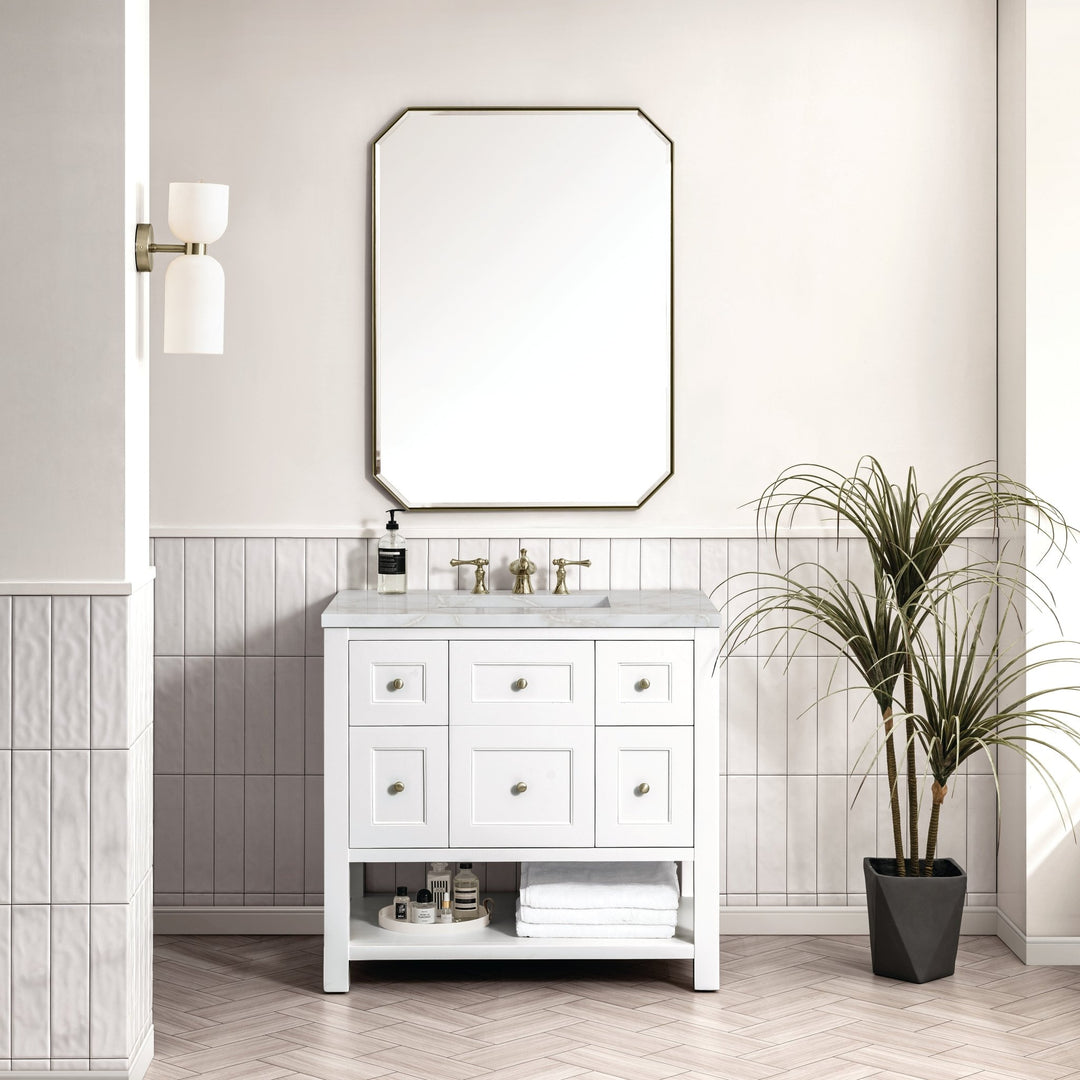 Breckenridge 36" Single Vanity, Bright White w/ 3 CM Victorian Silver Top