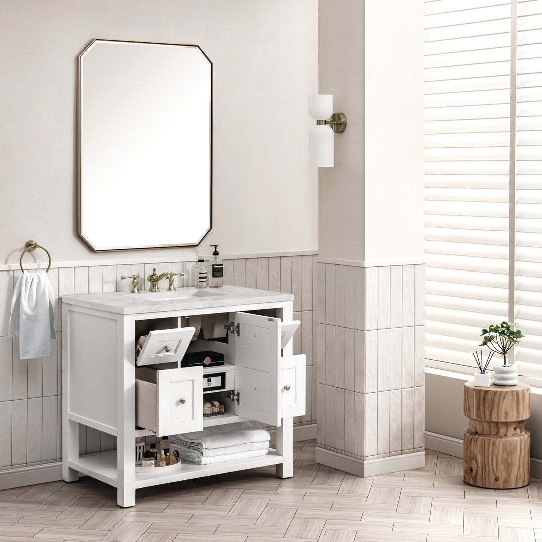 Breckenridge 36" Single Vanity, Bright White w/ 3 CM Victorian Silver Top