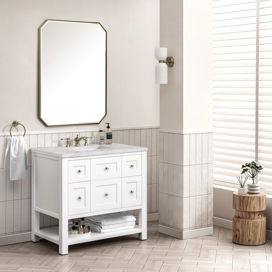 Breckenridge 36" Single Vanity, Bright White w/ 3 CM Victorian Silver Top