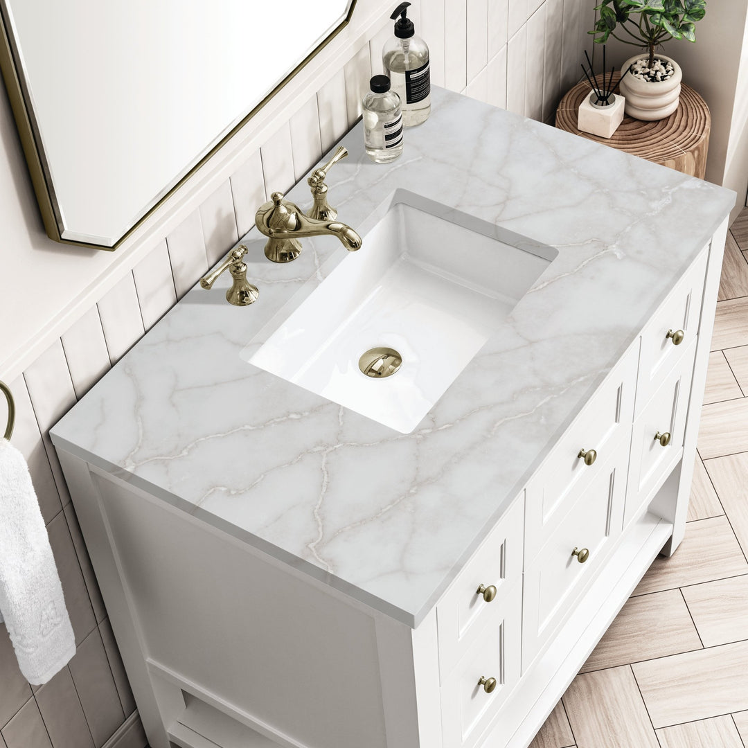 Breckenridge 36" Single Vanity, Bright White w/ 3 CM Victorian Silver Top