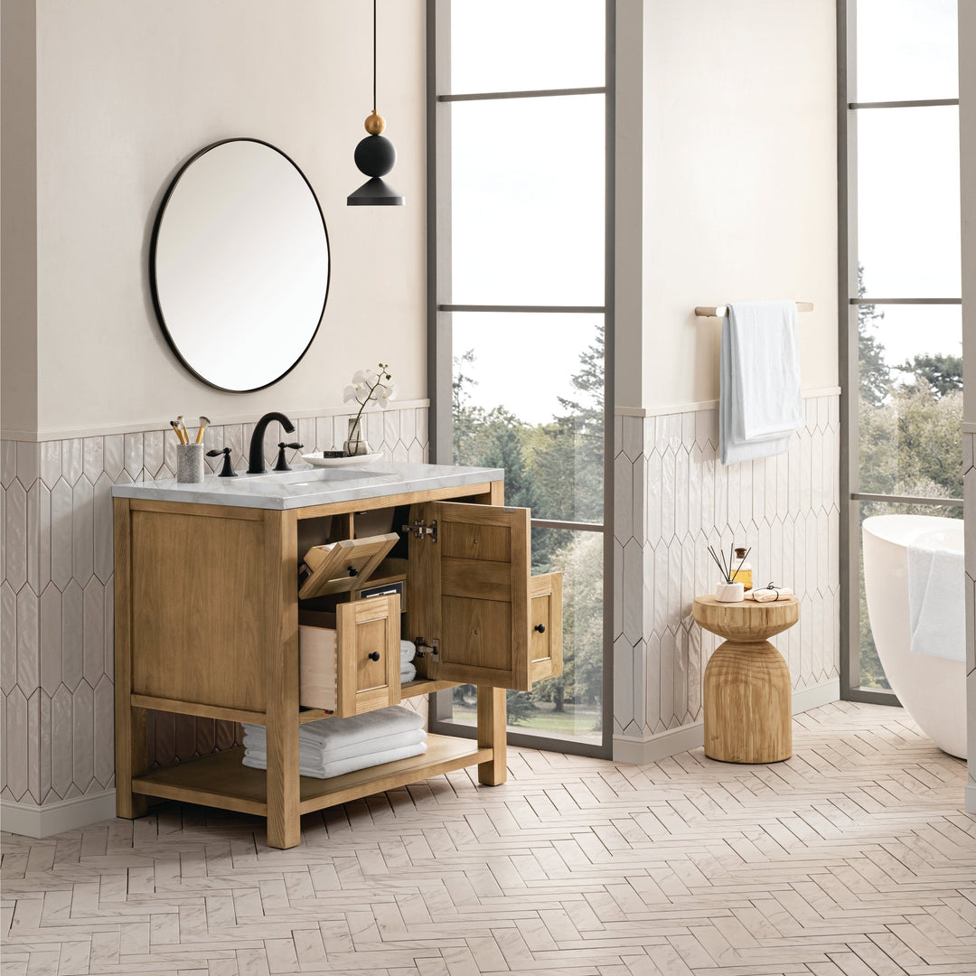 Breckenridge 36" Single Vanity, Light Natural Oak w/ 3 CM Victorian Silver Top