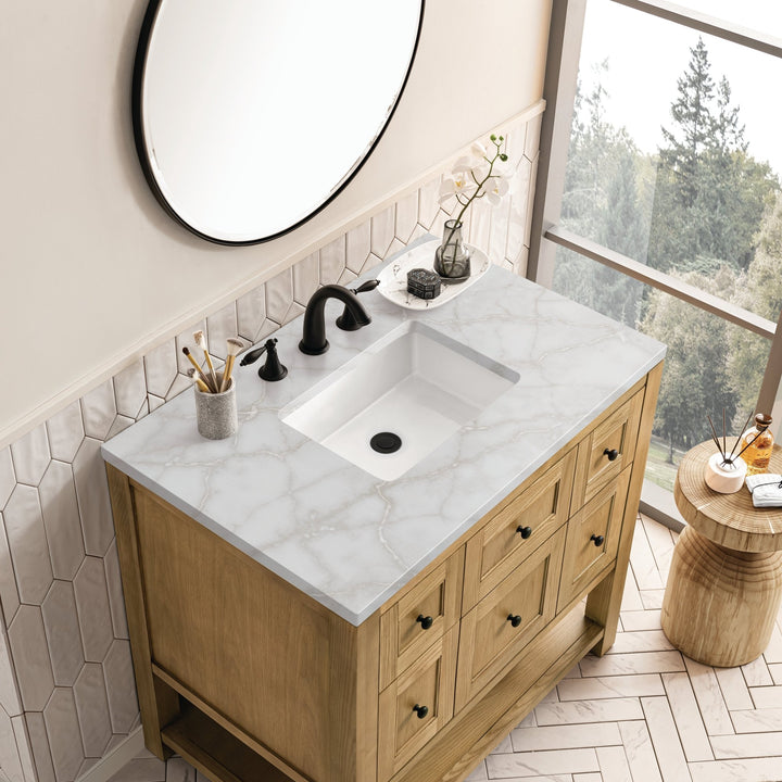 Breckenridge 36" Single Vanity, Light Natural Oak w/ 3 CM Victorian Silver Top