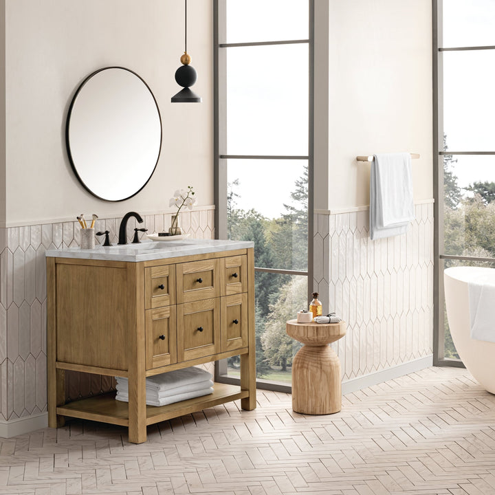 Breckenridge 36" Single Vanity, Light Natural Oak w/ 3 CM Victorian Silver Top