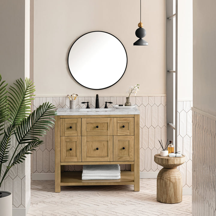 Breckenridge 36" Single Vanity, Light Natural Oak w/ 3 CM Victorian Silver Top