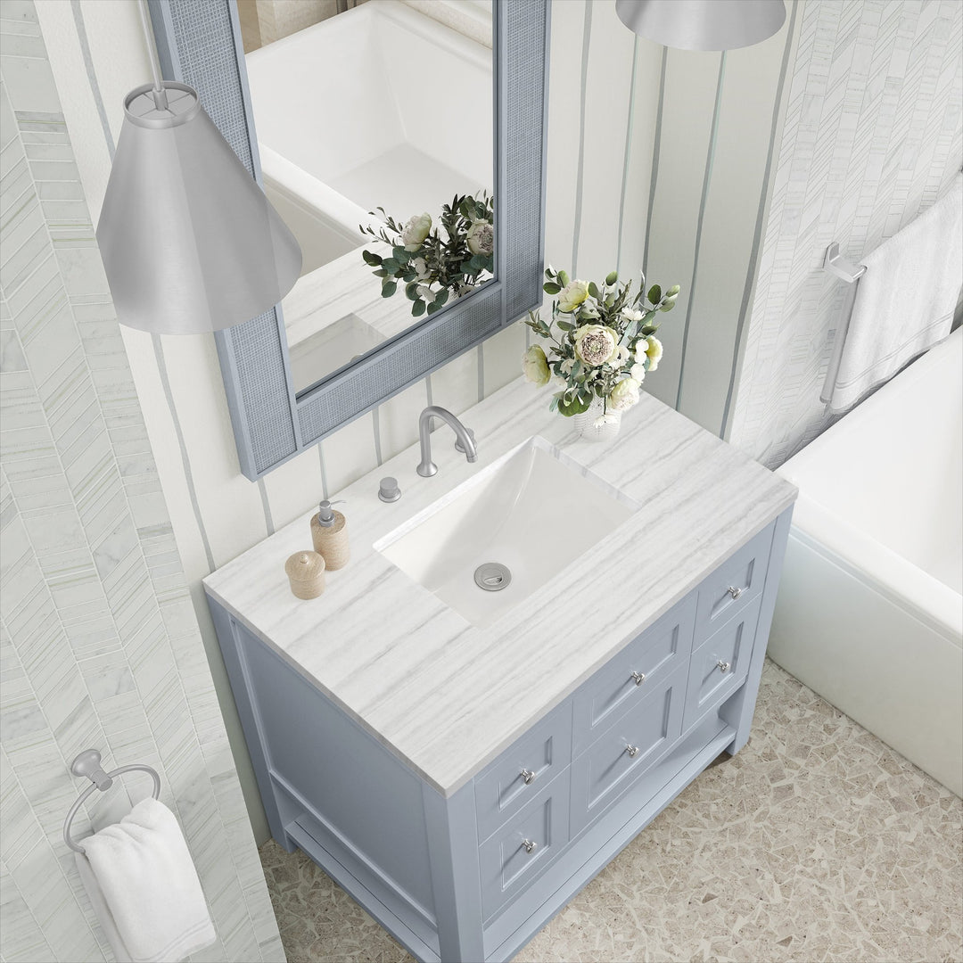 Breckenridge 36" Single Vanity, Serenity Blue, w/ 3 CM Arctic Fall Solid Surface Top