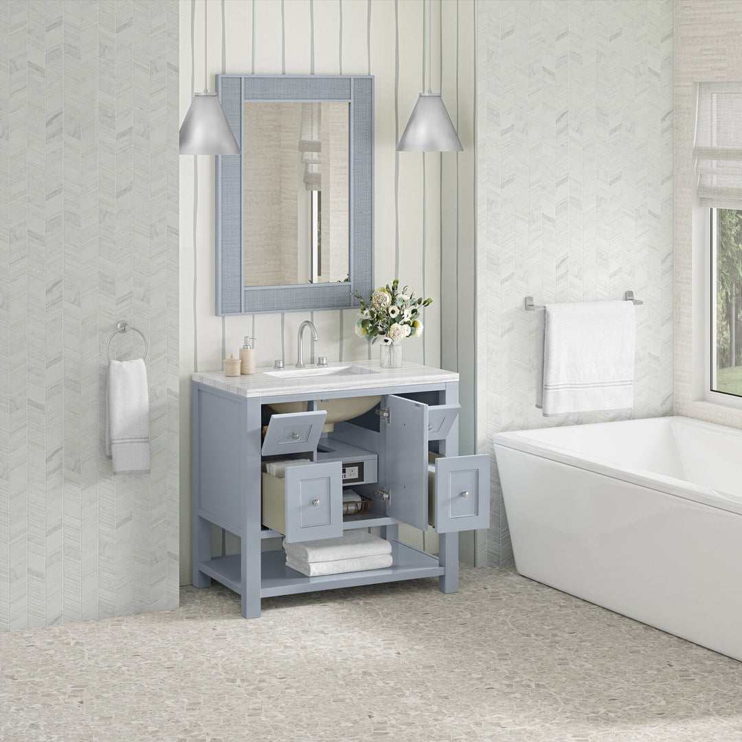 Breckenridge 36" Single Vanity, Serenity Blue, w/ 3 CM Arctic Fall Solid Surface Top