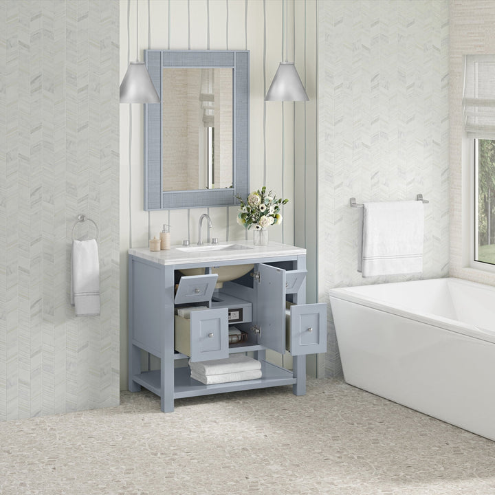 Breckenridge 36" Single Vanity, Serenity Blue, w/ 3 CM Arctic Fall Solid Surface Top