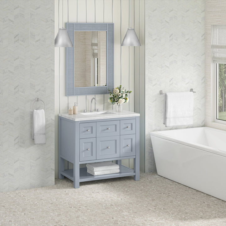 Breckenridge 36" Single Vanity, Serenity Blue, w/ 3 CM Arctic Fall Solid Surface Top