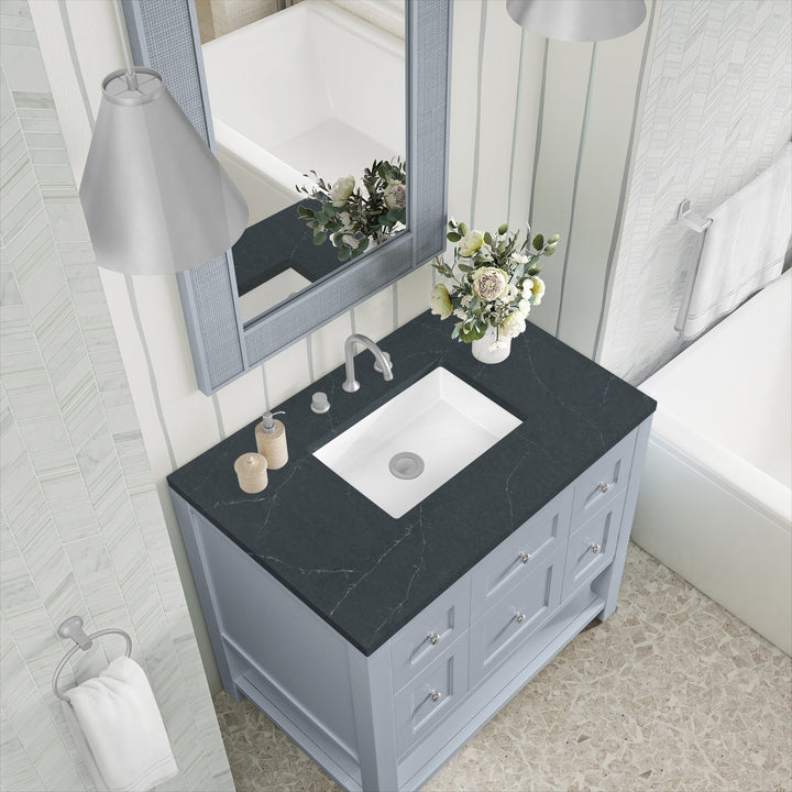 Breckenridge 36" Single Vanity, Serenity Blue, w/ 3 CM Charcoal Soapstone Quartz Top