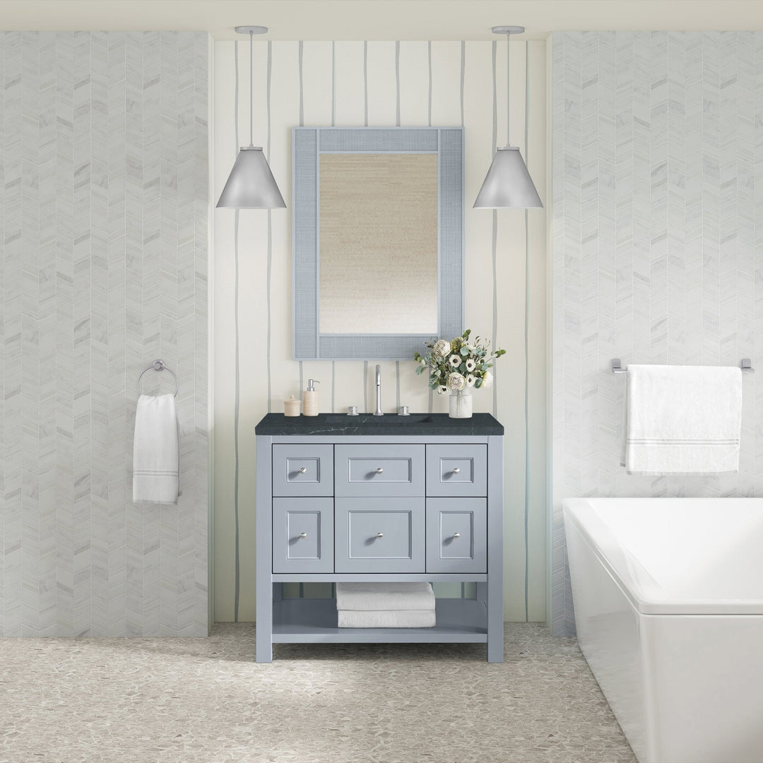 Breckenridge 36" Single Vanity, Serenity Blue, w/ 3 CM Charcoal Soapstone Quartz Top
